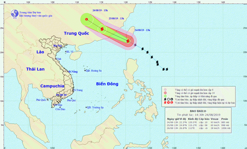 Tin bão gần Biển Đông - bão BAILU (14h30 ngày 24/8)