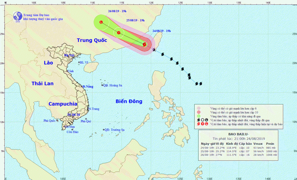 Tin bão gần Biển Đông - bão BAILU (21h00 ngày 24/8)