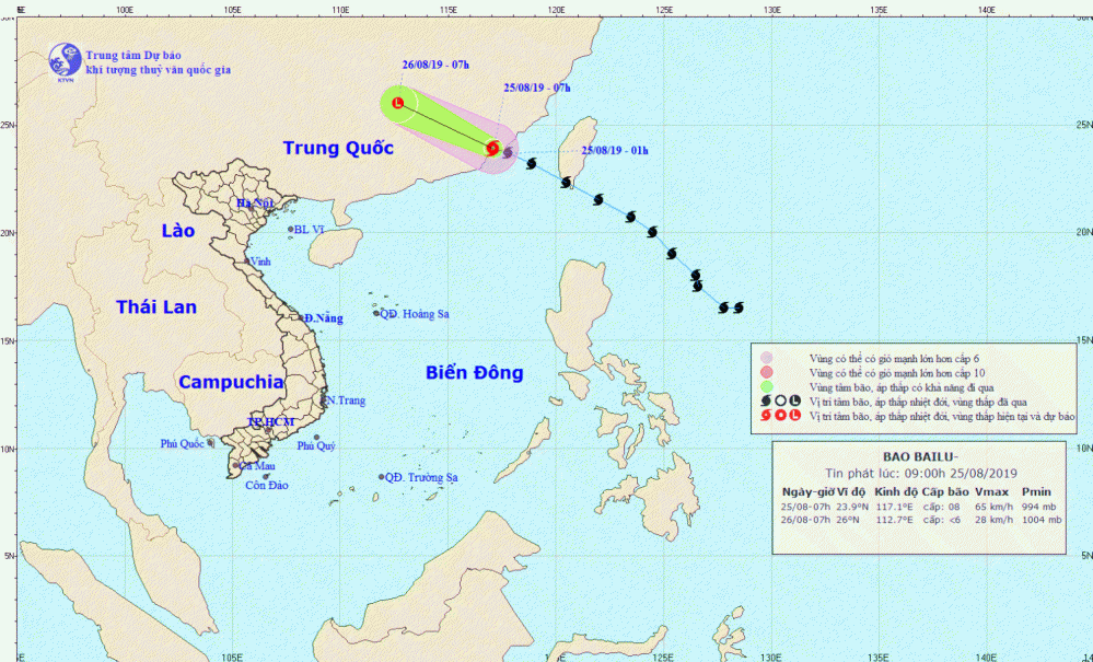 Tin về cơn bão gần Biển Đông - bão BAILU (09h00 ngày 25/8)