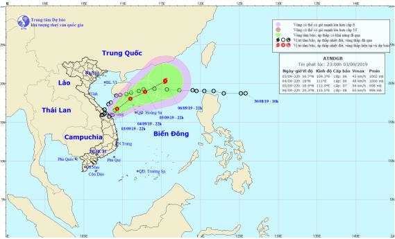 Tin áp thấp nhiệt đới gần bờ - tên quốc tế KAJIKI (23h00 ngày 03/9)