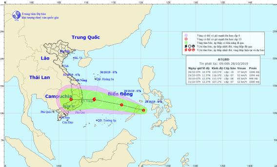 Tin vùng áp thấp gần Biển Đông (09h00 ngày 28/10)