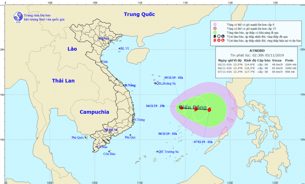 Tin áp thấp nhiệt đới trên Biển Đông (02h30 ngày 05/11)