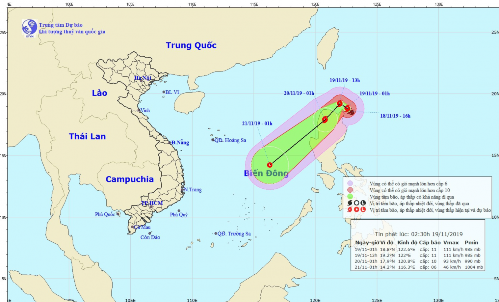 Tin bão gần Biển Đông - bão KALMAEGI (02h30 ngày 19/11)