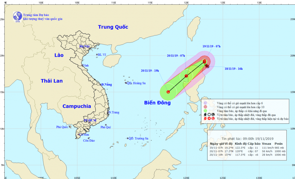 Tin bão gần Biển Đông - bão KALMAEGI (09h00 ngày 19/11)