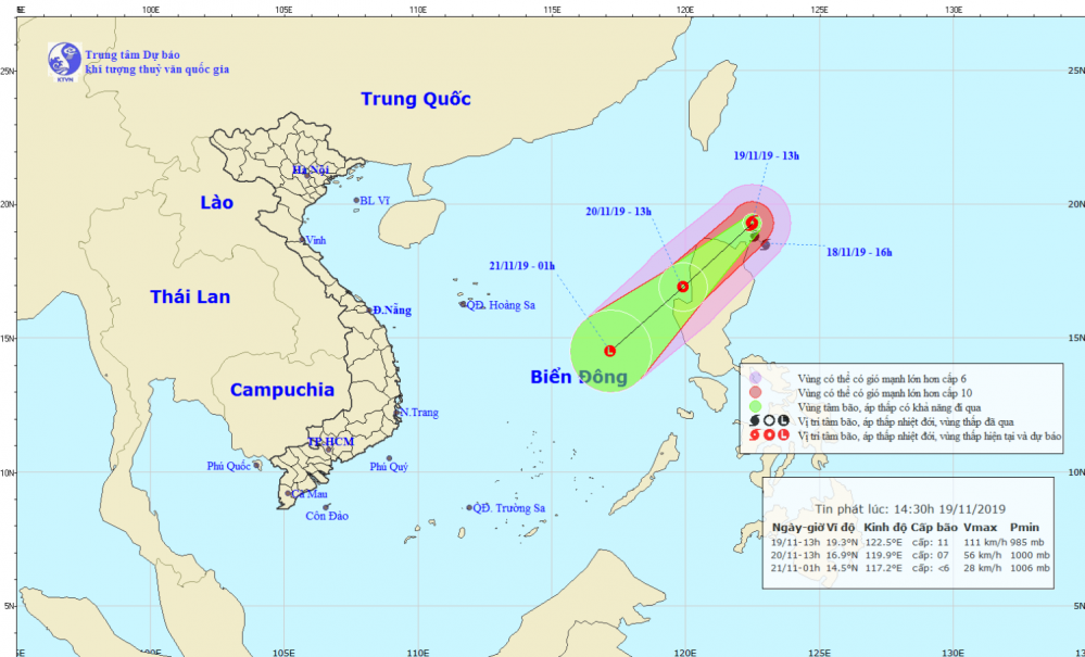 Tin bão gần Biển Đông - bão KALMAEGI (14h30 ngày 19/11)