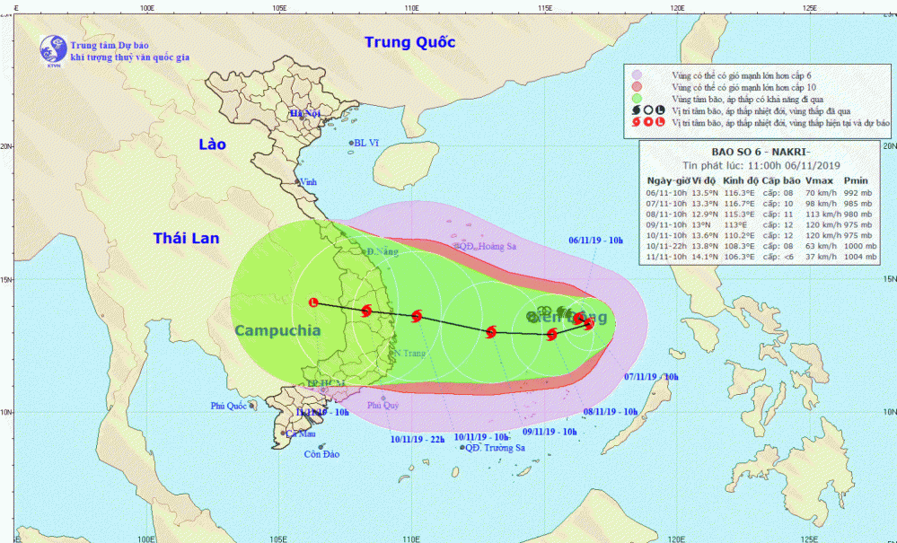 Tin bão trên Biển Đông - cơn bão số 06 (11h00 ngày 06/11)