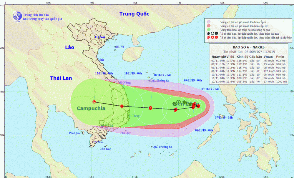 Tin bão trên Biển Đông - cơn bão số 06 (05h00 ngày 07/11)