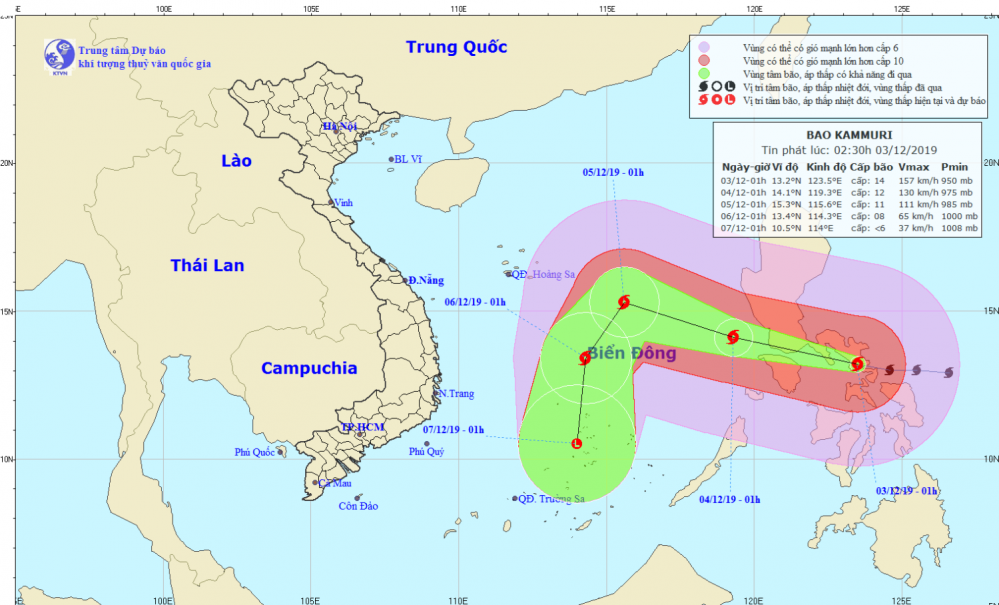 Tin bão gần Biển Đông - cơn bão KAMMURI (02h30 ngày 03/12)