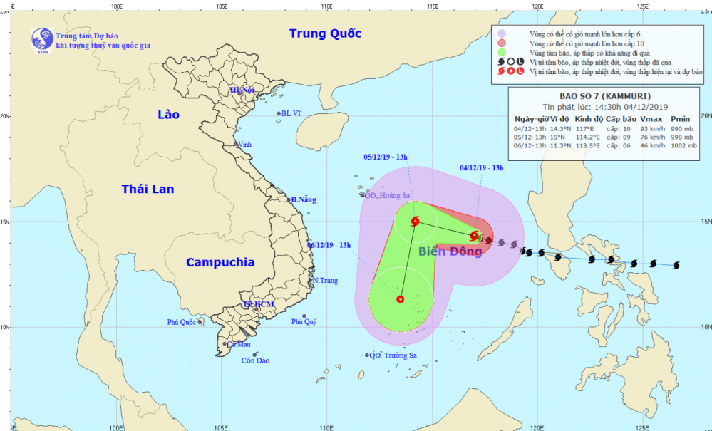 Tin bão trên Biển Đông - cơn bão số 07 (14h30 ngày 04/12)