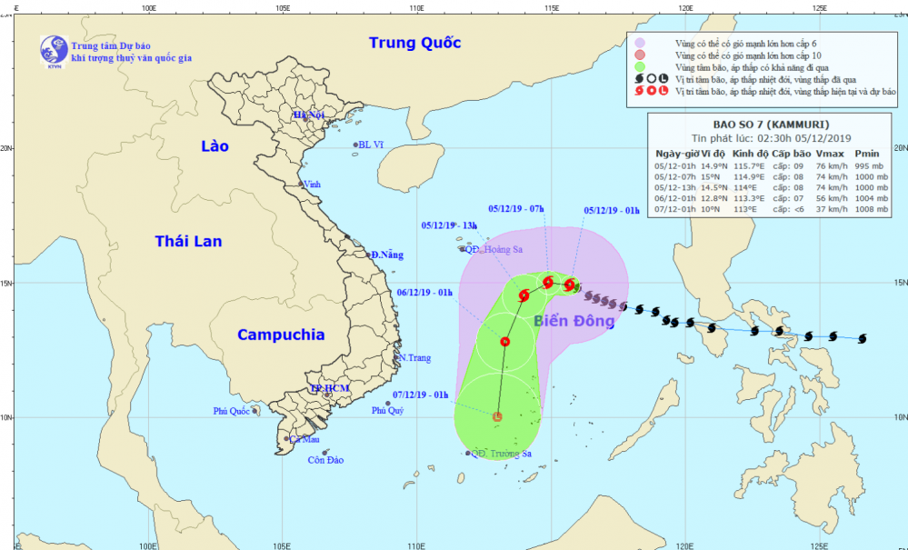 Tin bão trên Biển Đông - cơn bão số 07 (02h30 ngày 05/12)