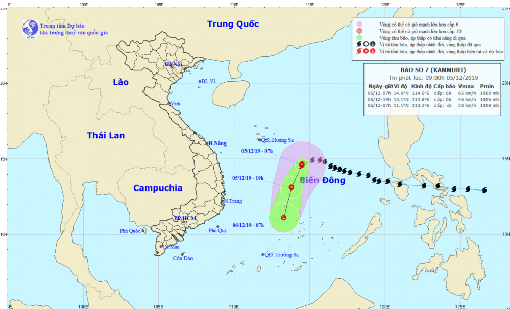 Tin bão trên Biển Đông - cơn bão số 07 (09h00 ngày 05/12)