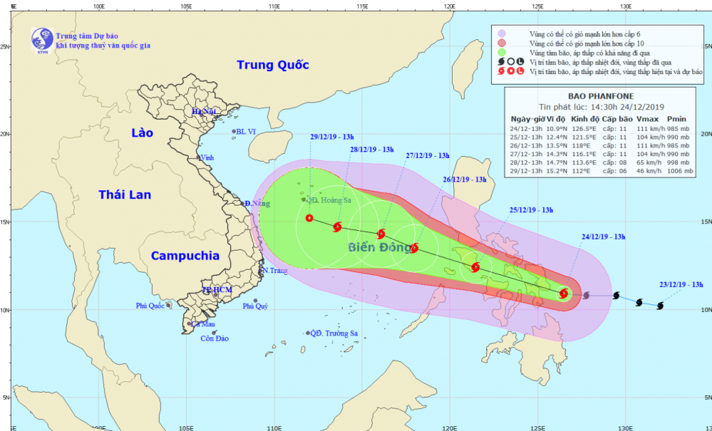 Tin bão gần Biển Đông - bão PHANFONE (14h30 ngày 24/12)
