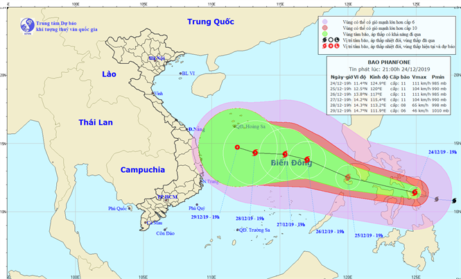 Tin bão gần Biển Đông - bão PHANFONE (21h00 ngày 24/12)