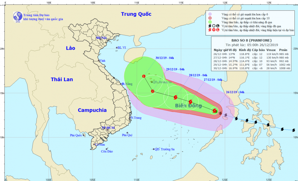 Tin bão trên Biển Đông - cơn bão số 08 (05h00 ngày 26/12)