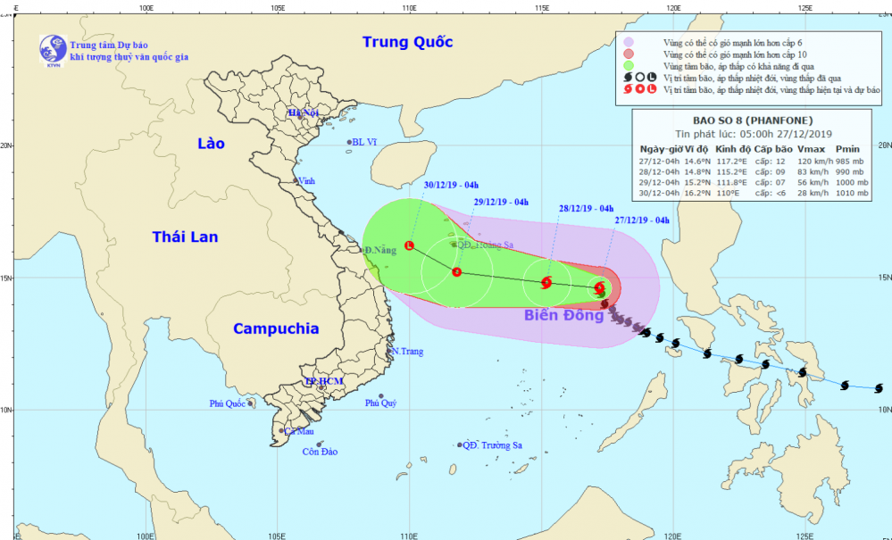 Tin bão trên Biển Đông - cơn bão số 08 (05h00 ngày 27/12)