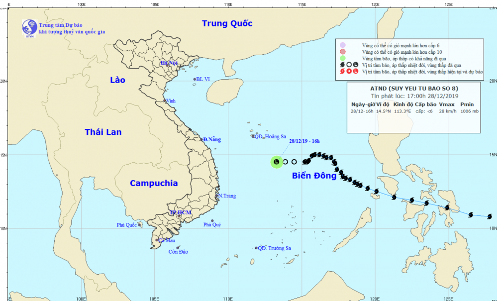 Tin về cơn bão số 08 (17h00 ngày 28/12)