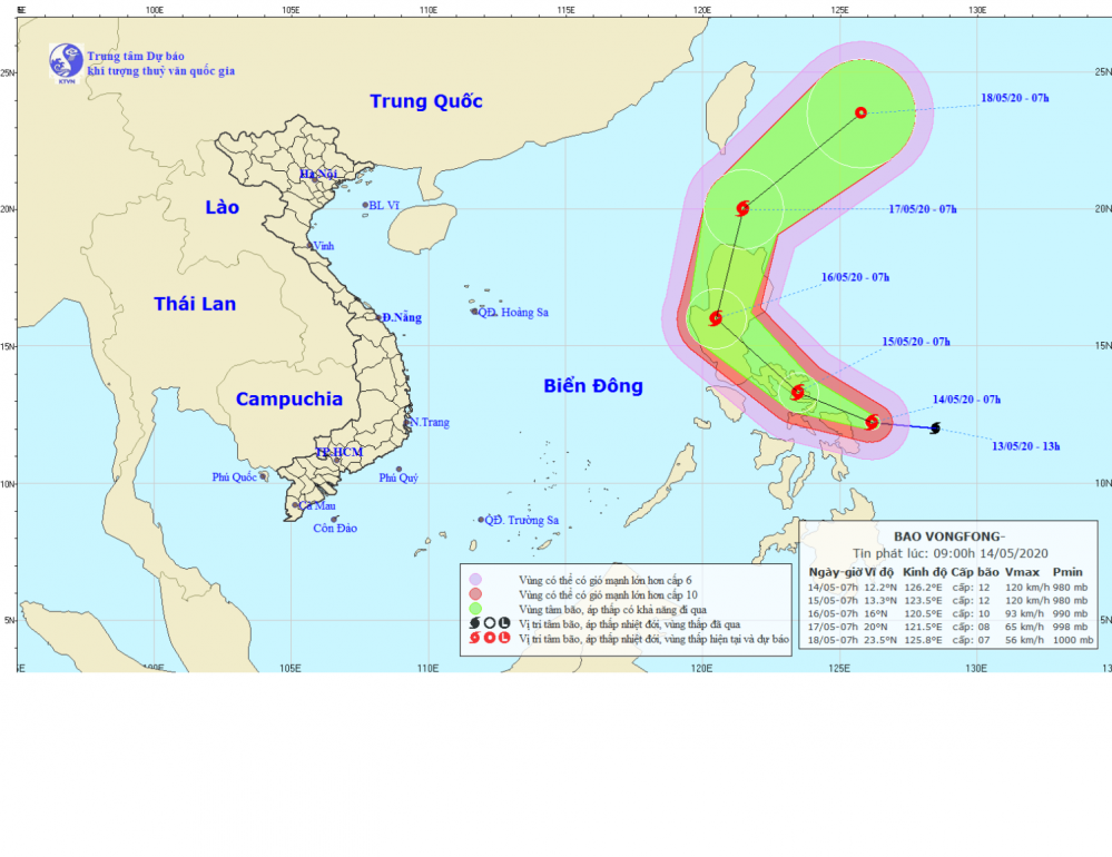 Tin về cơn bão VONGFONG (09h00 ngày 14/5)