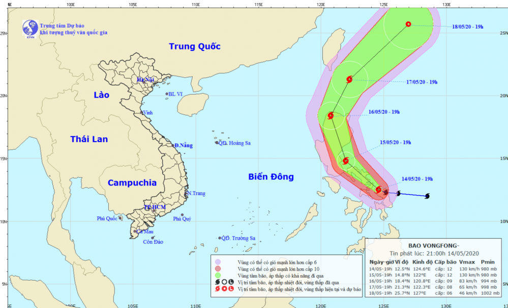 Tin về cơn bão VONGFONG (21h00 ngày 14/5)
