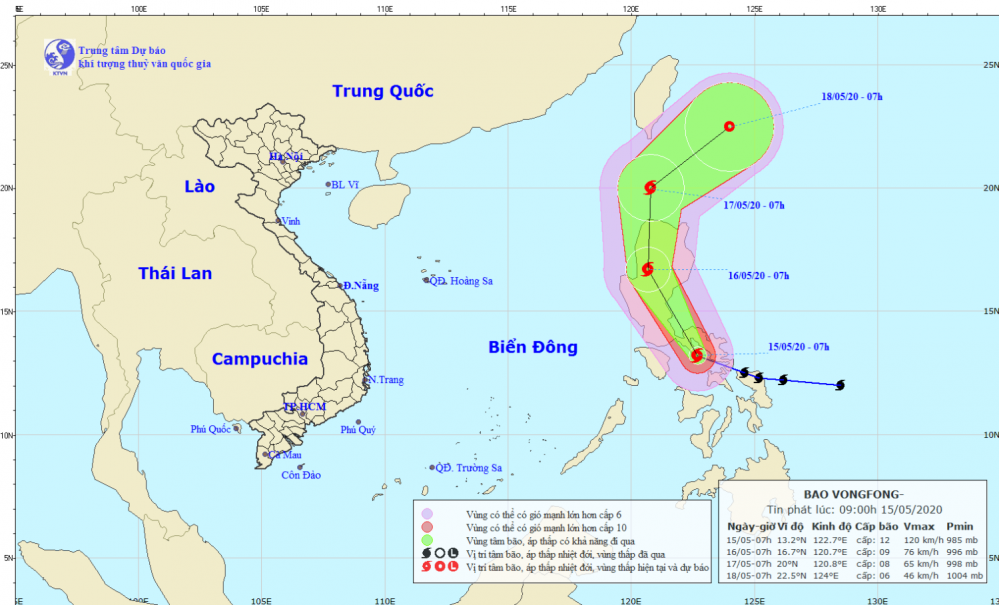 Tin về cơn bão VONGFONG (09h00 ngày 15/5)
