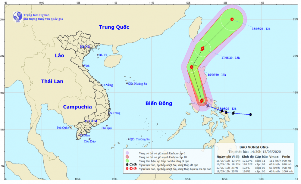 Tin về cơn bão VONGFONG (14h30 ngày 15/5)
