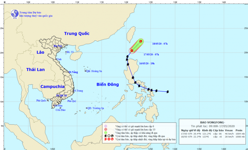 Tin về cơn bão VONGFONG (09h00 ngày 17/5)
