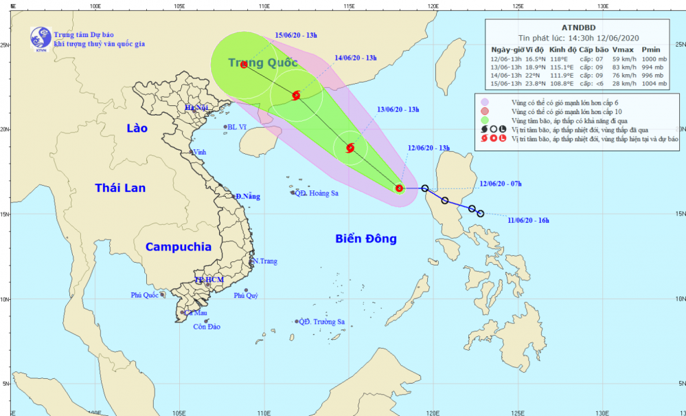 Tin áp thấp nhiệt đới trên Biển Đông (14h30 ngày 12/6)