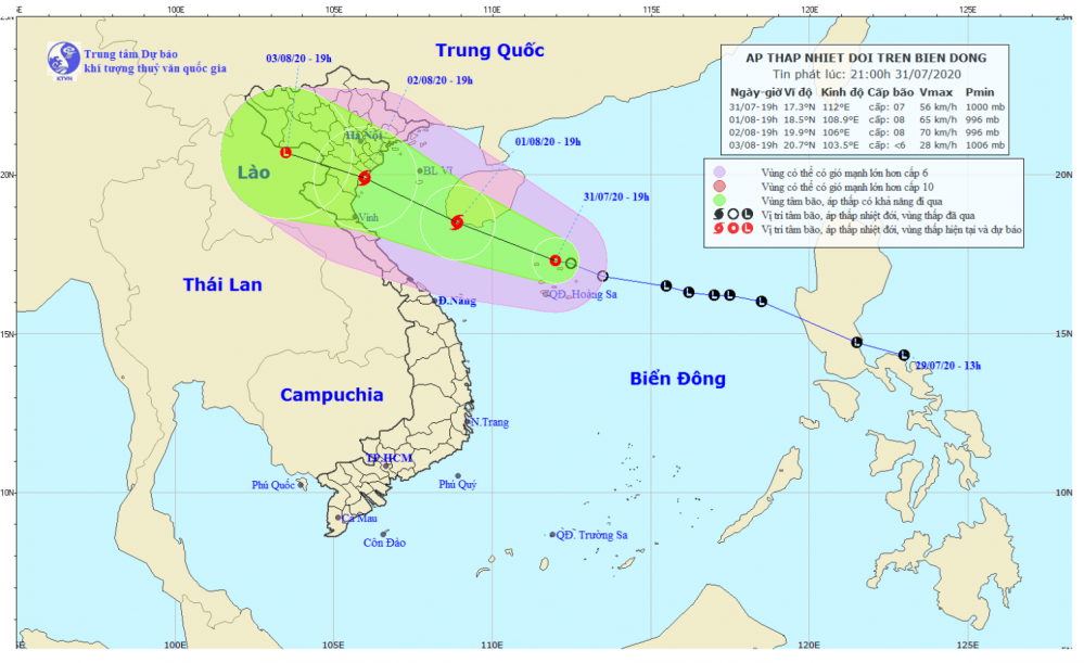 Tin áp thấp nhiệt đới trên Biển Đông (21h00 ngày 31/7)