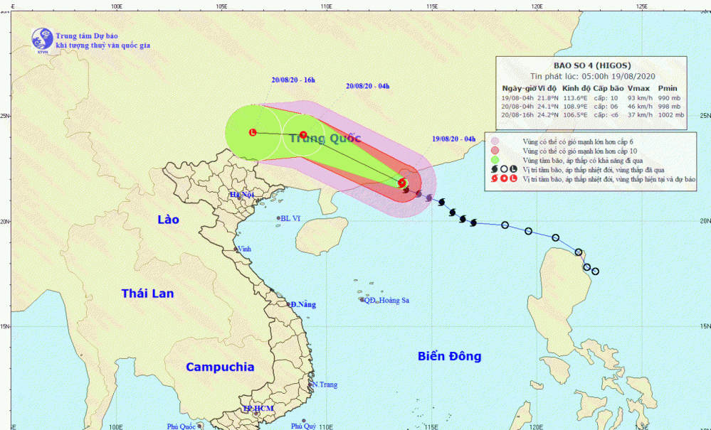 Tin bão trên Biển Đông - cơn bão số 04 năm 2020 (05h00 ngày 19/8)