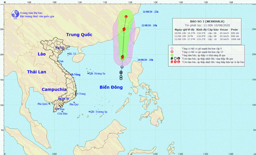Tin bão trên Biển Đông - cơn bão số 03 (11h00 ngày 10/8)