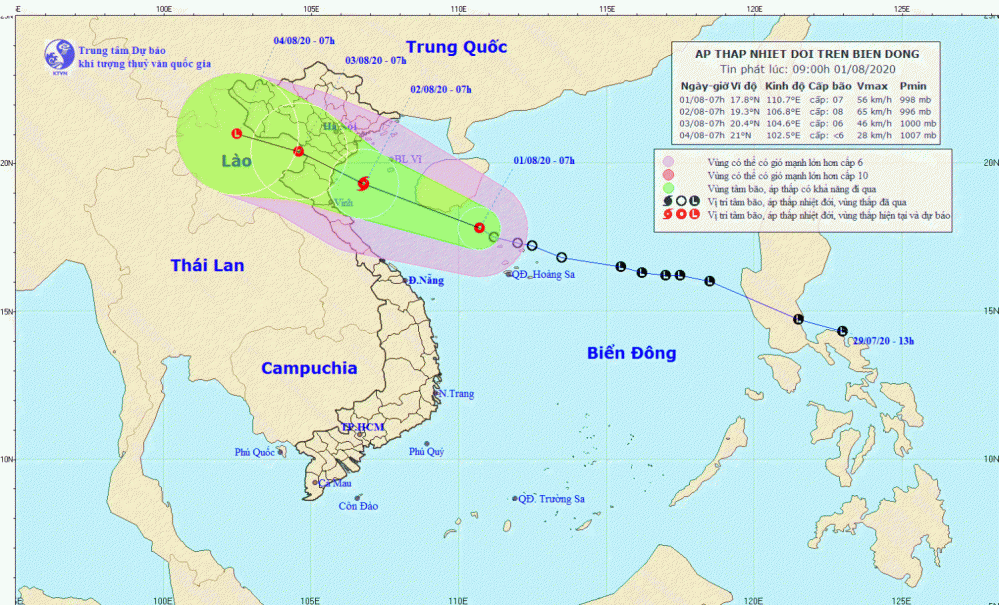 Tin áp thấp nhiệt đới trên Biển Đông (09h00 ngày 01/8)