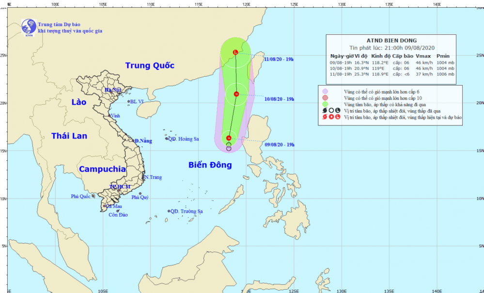 Tin áp thấp nhiệt đới trên Biển Đông (21h00 ngày 09/8)