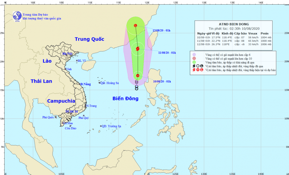 Tin áp thấp nhiệt đới trên Biển Đông (02h30 ngày 10/8)