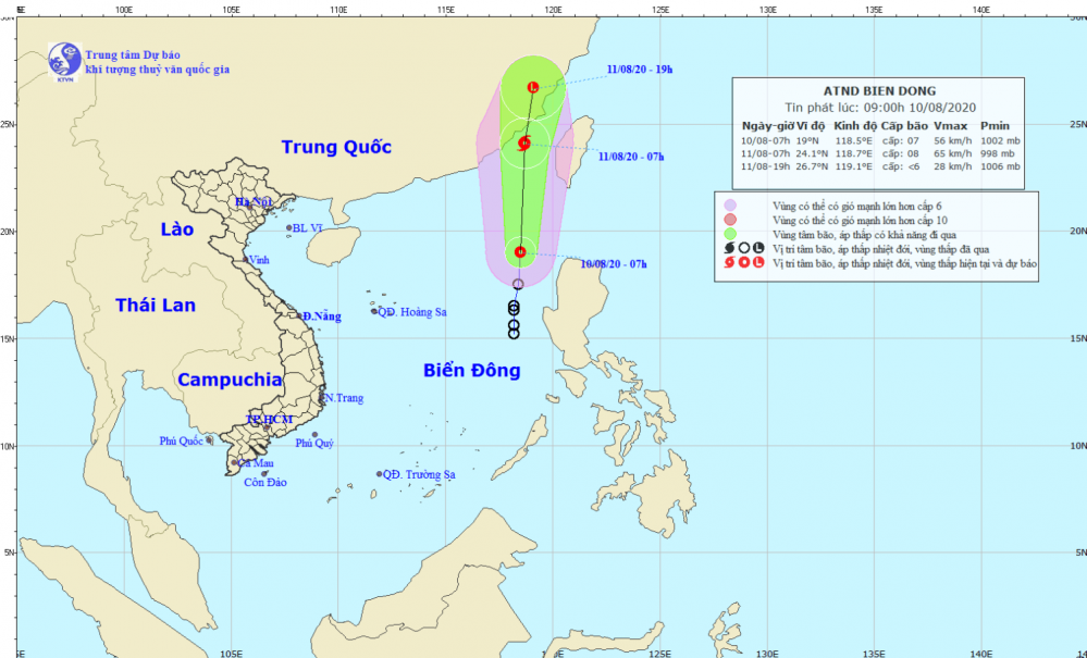 Tin áp thấp nhiệt đới trên Biển Đông (09h00 ngày 10/8)