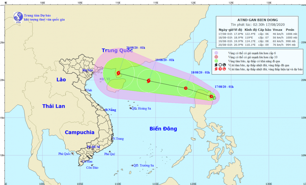 Tin áp thấp nhiệt đới gần Biển Đông (02h30 ngày 17/8)