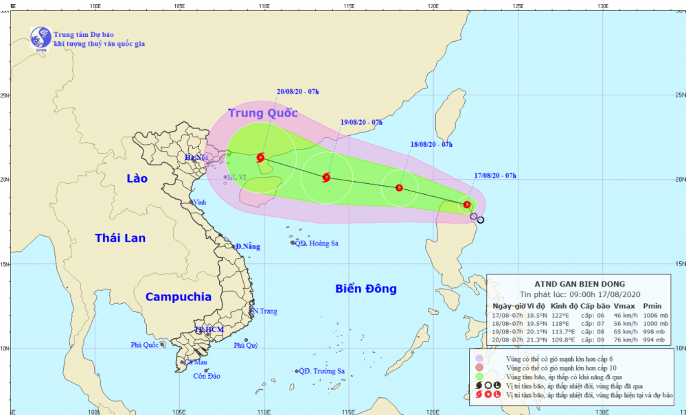 Tin áp thấp nhiệt đới gần Biển Đông (09h00 ngày 17/8)