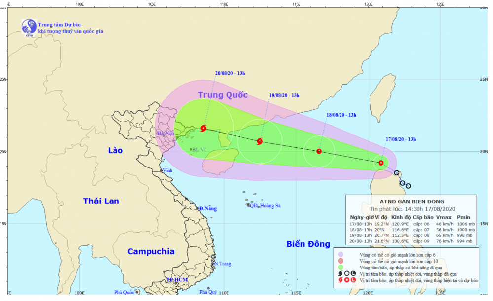 Tin áp thấp nhiệt đới gần Biển Đông (14h30 ngày 17/8)