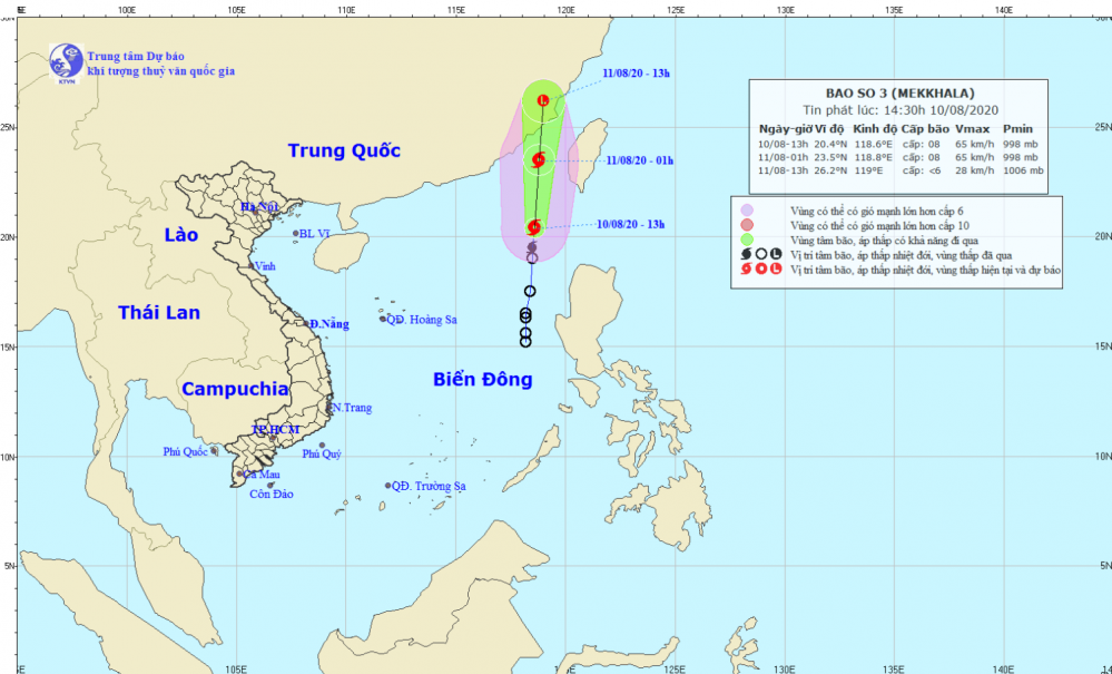 Tin bão trên Biển Đông - cơn bão số 03 (14h30 ngày 10/8)