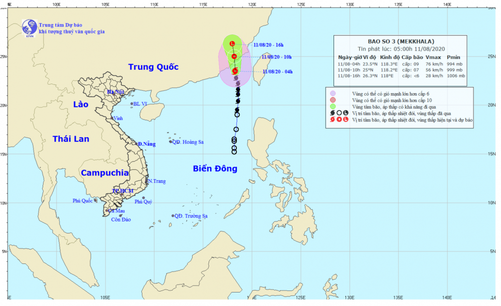 Tin bão trên Biển Đông - cơn bão số 03 năm 2020 (05h00 ngày 11/8)