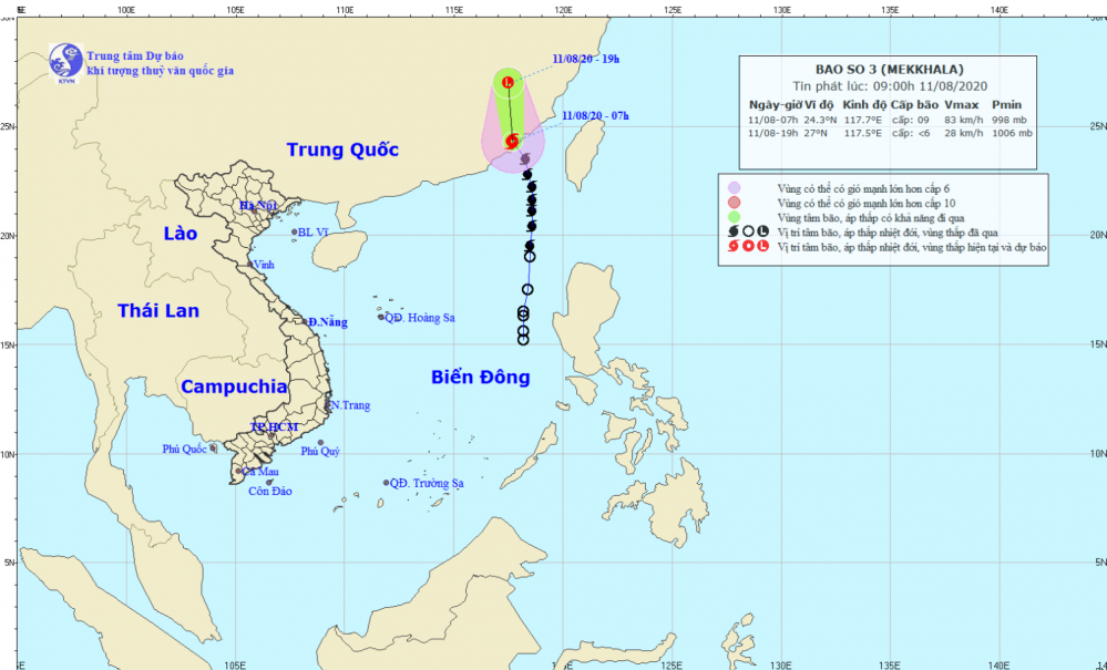 Tin về cơn bão số 03 năm 2020 (09h00 ngày 11/8)