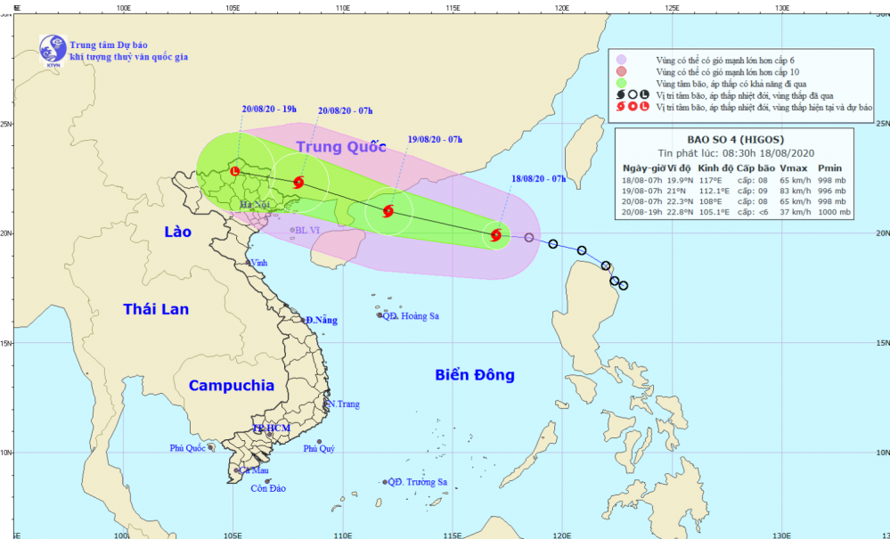 Tin bão trên Biển Đông - cơn số 04 năm 2020 (09h00 ngày 18/8)