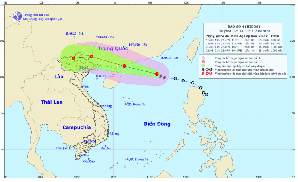 Tin bão trên Biển Đông - cơn bão số 04 (14h30 ngày 18/8)