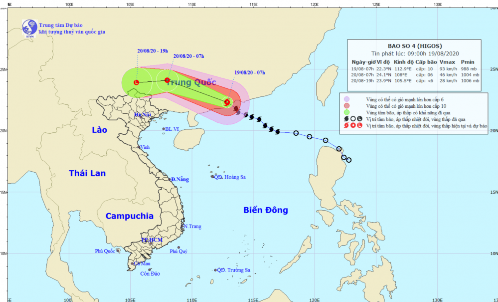 Tin bão trên đất liền - cơn bão số 04 năm 2020 (09h00 ngày 19/8)