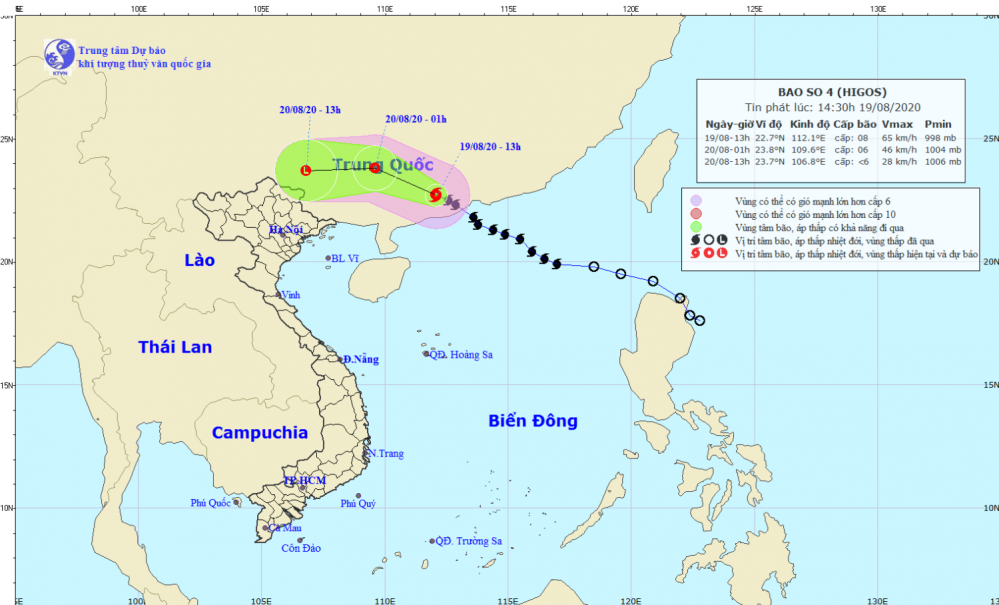 Tin bão trên đất liền - cơn bão số 04 năm 2020 (14h30 ngày 19/8)