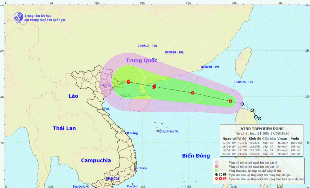 Tin áp thấp nhiệt đới trên Biển Đông (21h00 ngày 17/8)