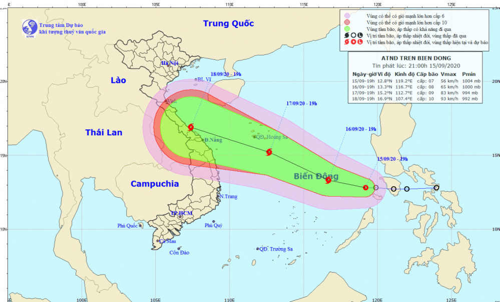 Tin áp thấp nhiệt đới gần Biển Đông (21h00 ngày 15/9)