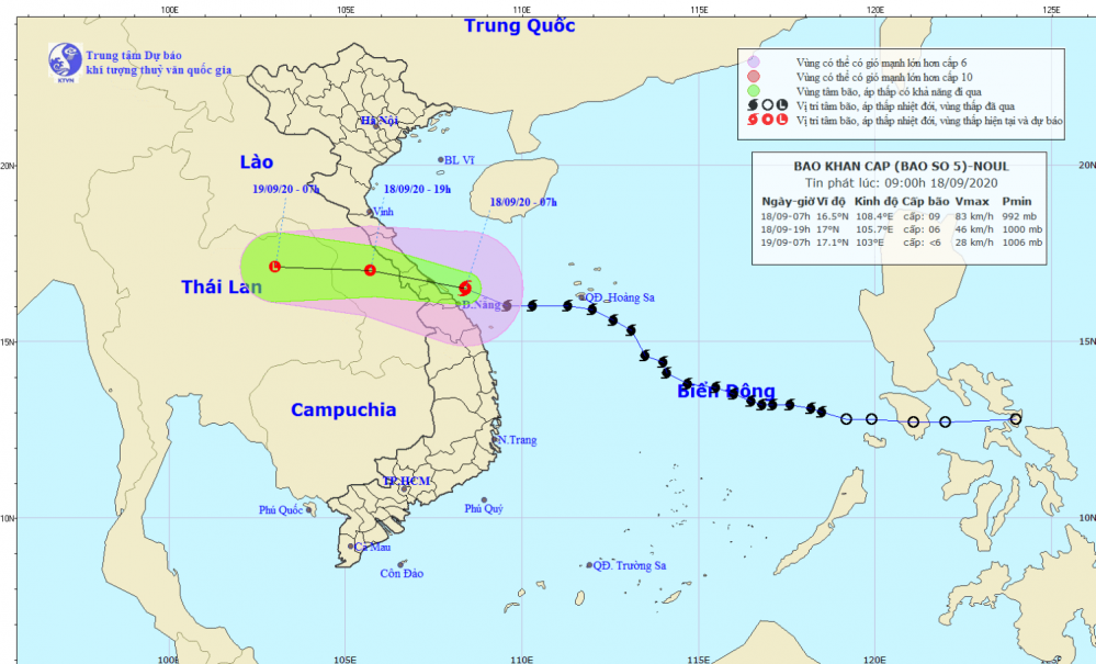 Tin áp thấp nhiệt đới trên đất liền - suy yếu từ cơn bão số 05 (11h00 ngày 18/9)