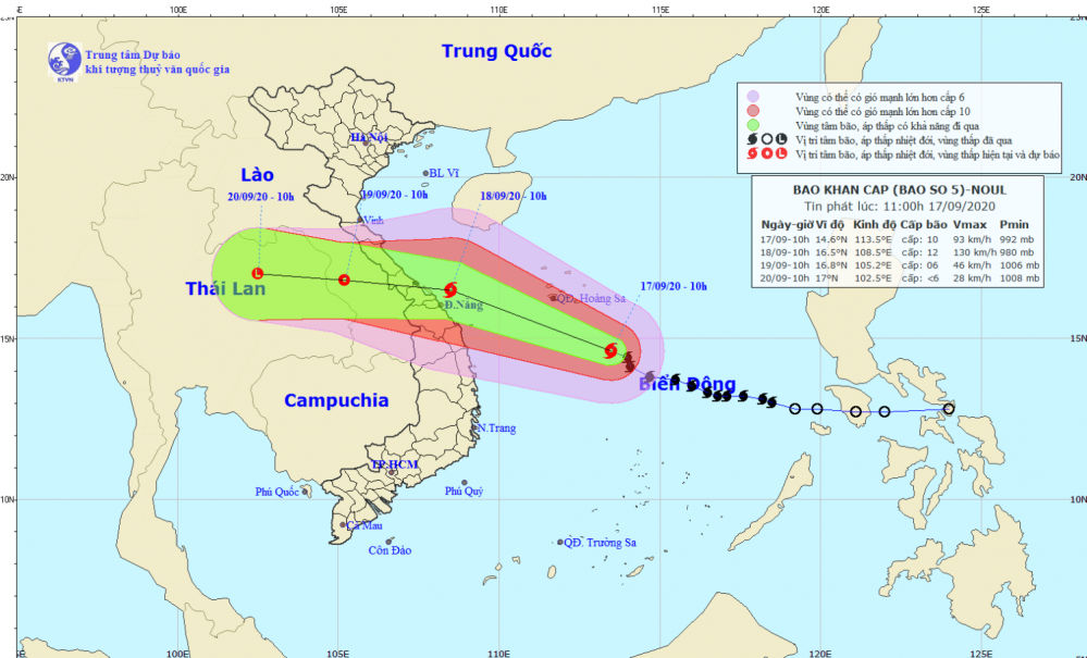 Tin bão khẩn cấp - cơn bão số 05 (11h00 ngày 17/9)