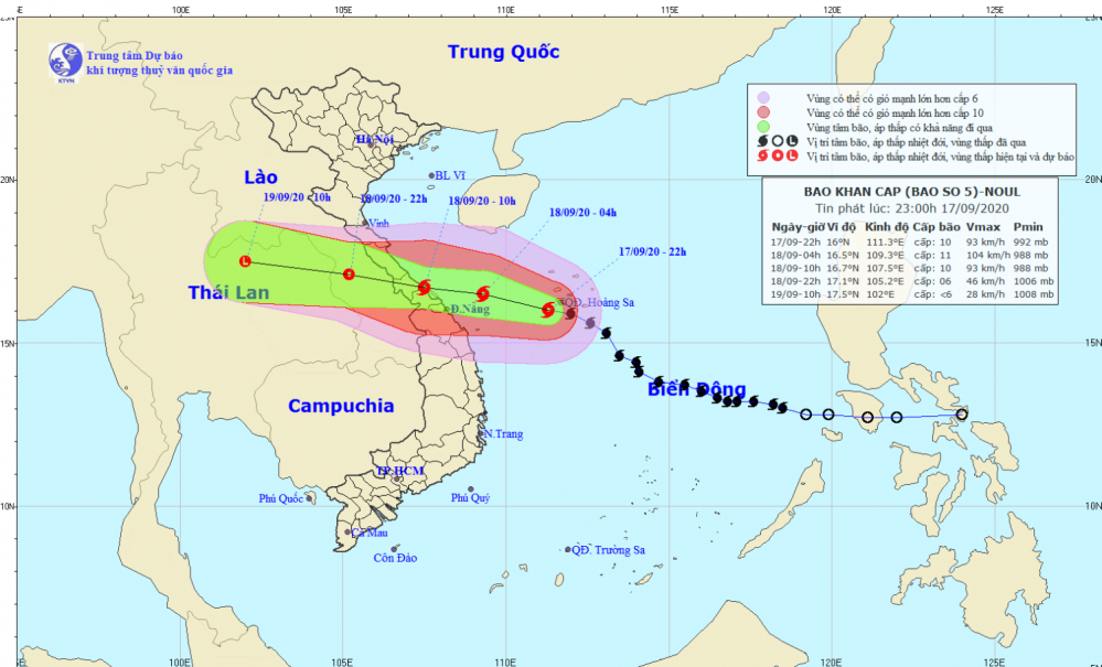 Tin bão khẩn cấp - cơn bão số 05 (23h00 ngày 17/9)