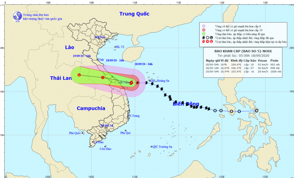 Tin bão khẩn cấp - cơn bão số 05 (05h00 ngày 18/9)