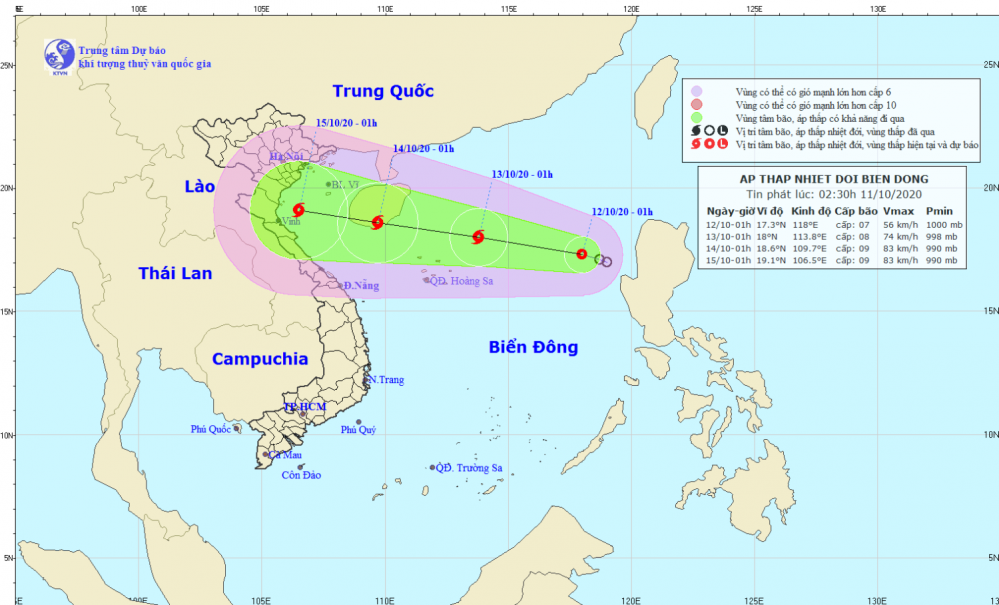 Tin áp thấp nhiệt đới trên Biển Đông (02h30 ngày 12/10)